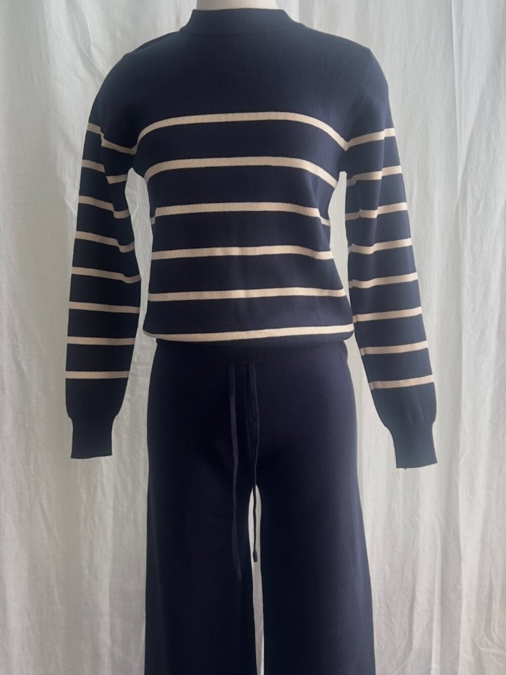 Red Marine Striped Knit Sweater & Wide Leg Pants Set - Navy/Cream